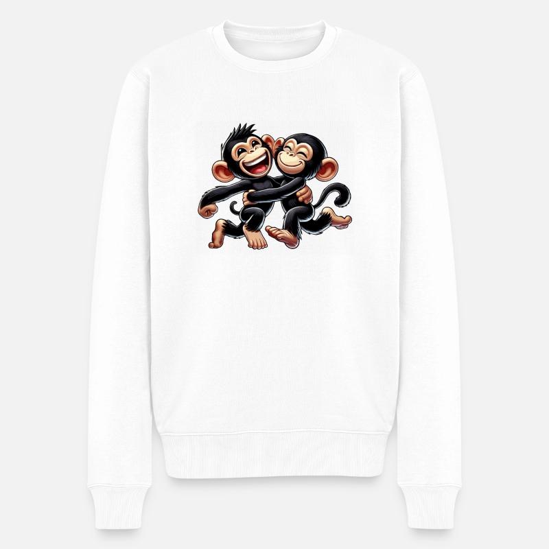 Couple de chimpanzés - Pull Premium bio Homme - blanc