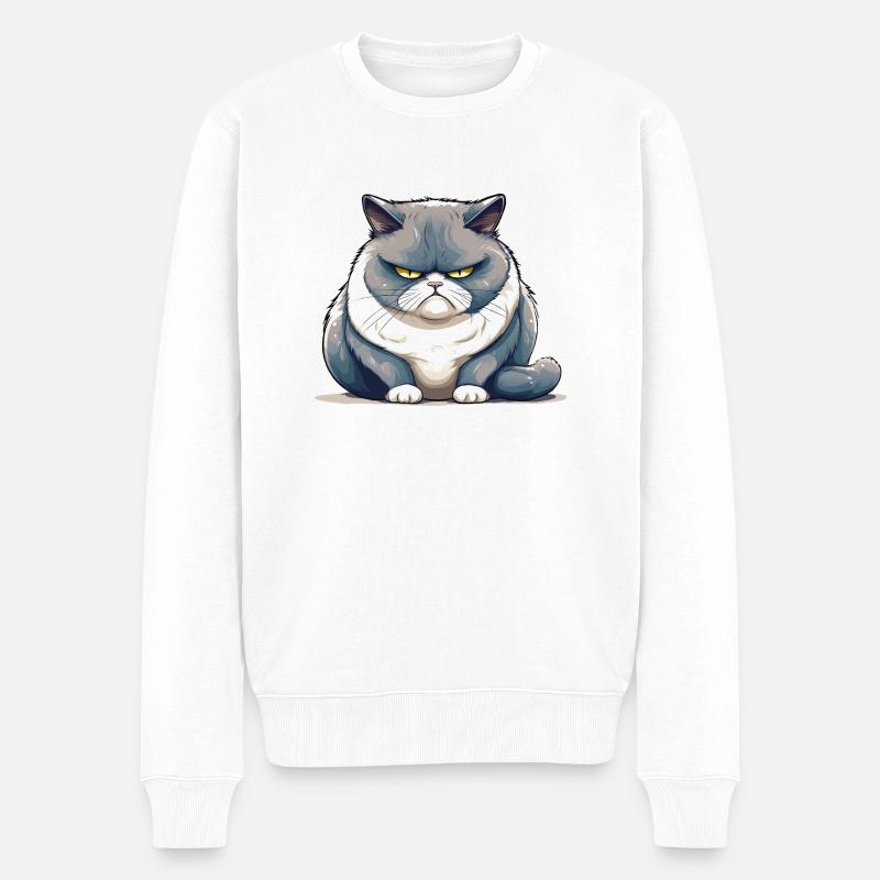 Dicke, mürrische Katze - Männer Premium Bio Pullover - Weiß