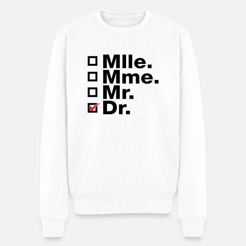 Fräulein, Frau, Herr Dr. Check! - Männer Premium Bio Pullover - Weiß