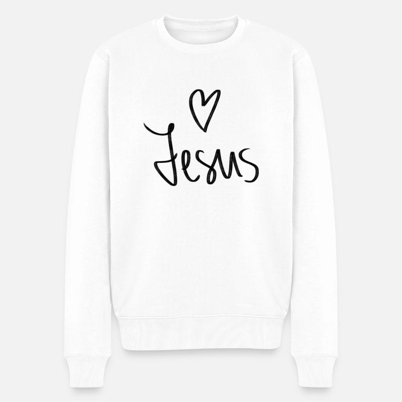 Jesus - Männer Premium Bio Pullover - Weiß