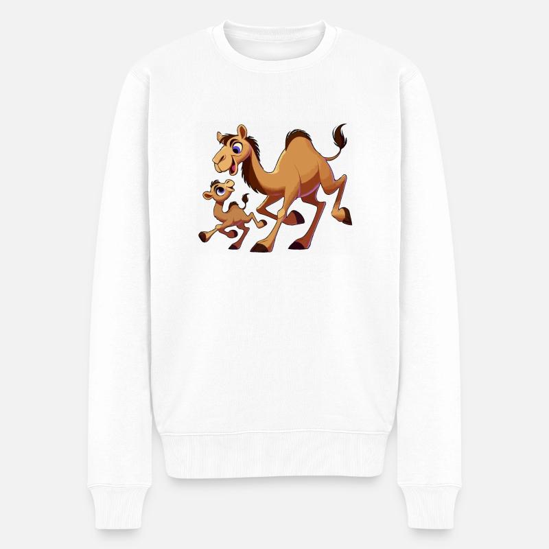 Mère chameau avec enfant gambadant - Pull Premium bio Homme - blanc