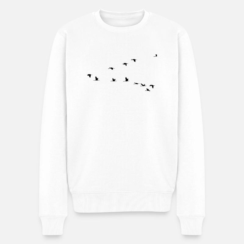 Vogel Kranich Storch Schwarm - Männer Premium Bio Pullover - Weiß