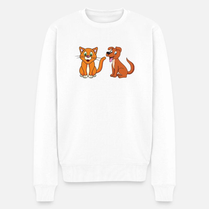 Katze Hund - Männer Premium Bio Pullover - Weiß