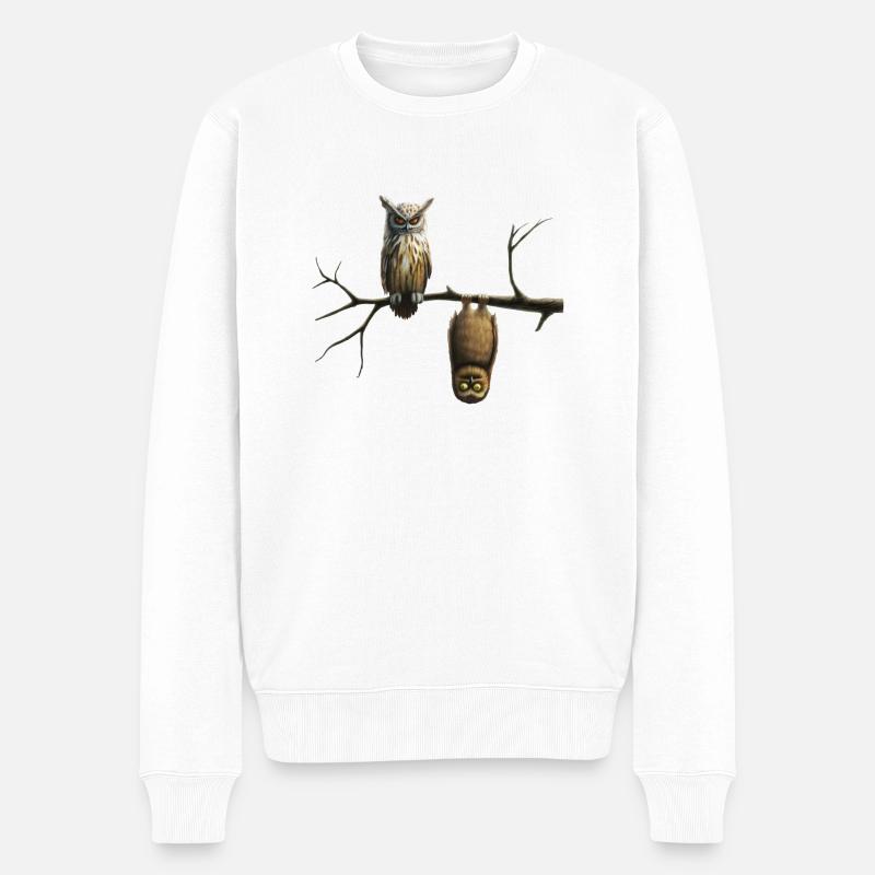 Eulen - Männer Premium Bio Pullover - Weiß