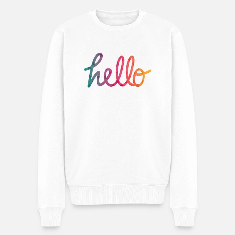 Hello Typographie arc-en-ciel - Pull Premium bio Homme - blanc