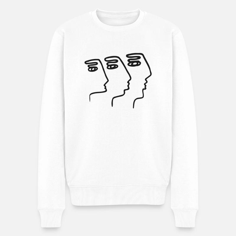 3 Visages abstraits Illusion Art du trait - Pull Premium bio Homme - blanc