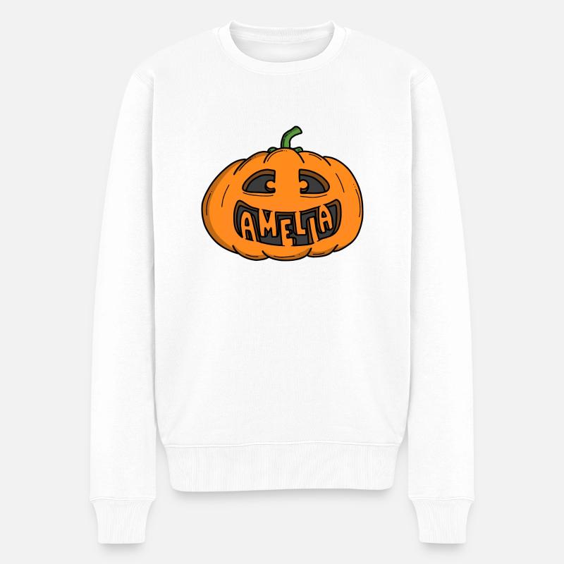 Amelia Halloween Kürbis - Männer Premium Bio Pullover - Weiß