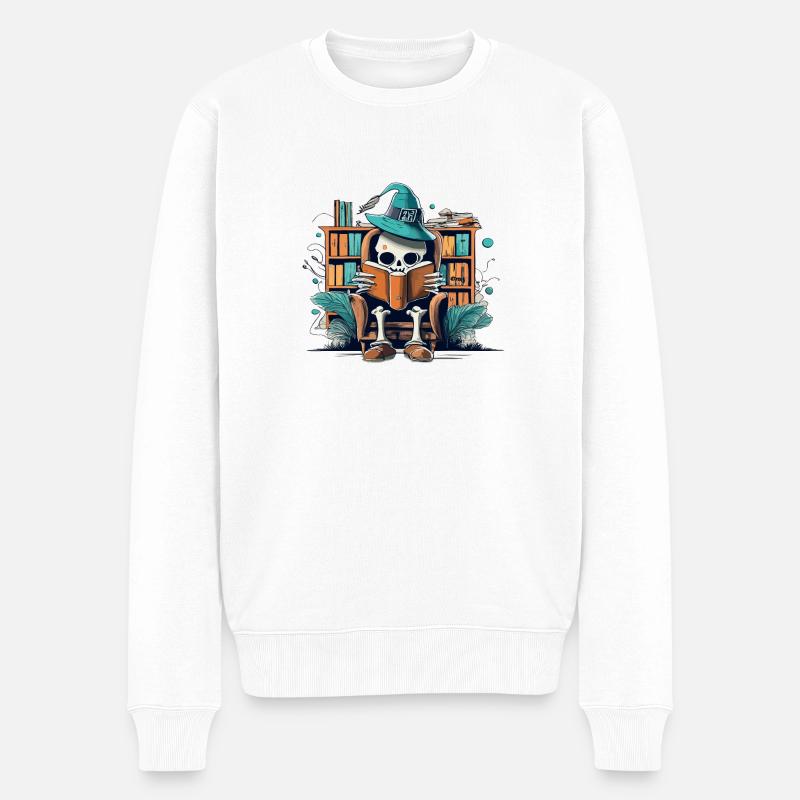 halloween skeleton reading a book - Pull Premium bio Homme - blanc