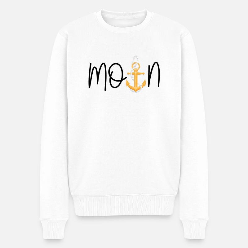 Moin mit Anker - Meerliebe, Nordsee Ostsee Fans - Männer Premium Bio Pullover - Weiß
