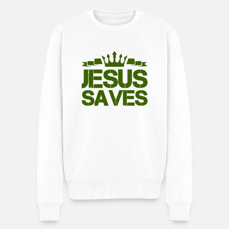 jesus saves - Männer Premium Bio Pullover - Weiß