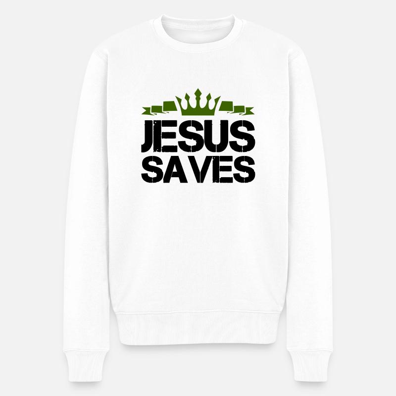jesus saves - Männer Premium Bio Pullover - Weiß