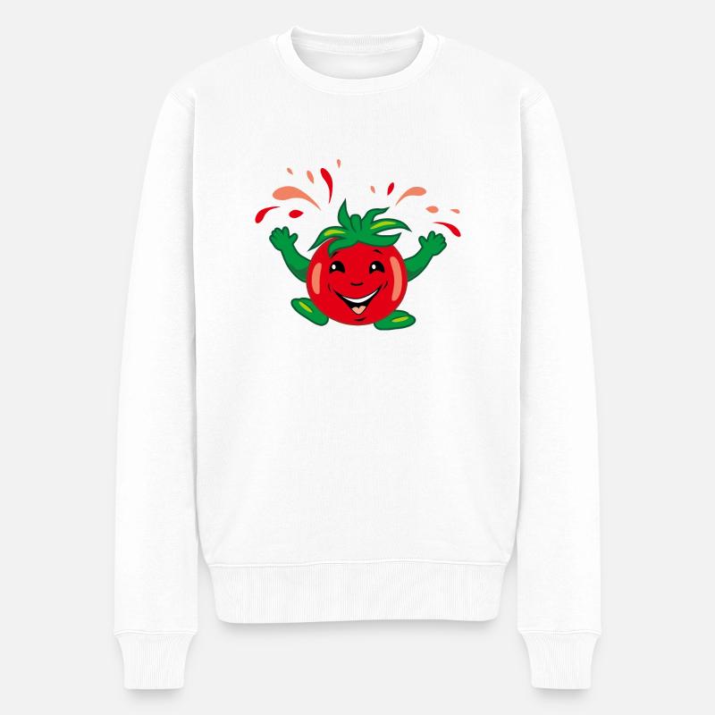 Cartoonhafte saftige Tomate - Männer Premium Bio Pullover - Weiß