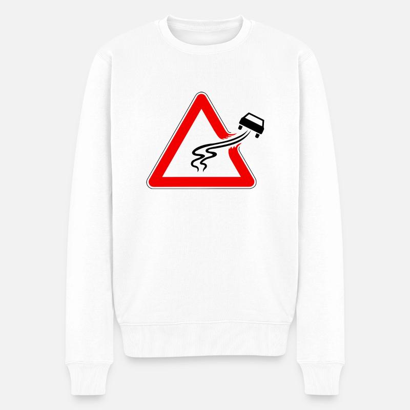 Verkehrszeichen Schleudergefahr, slippery road - Männer Premium Bio Pullover - Weiß
