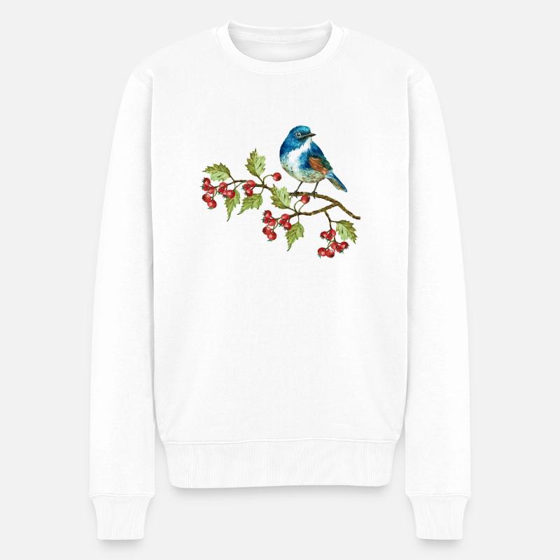 Bunter Vogel - Männer Premium Bio Pullover - Weiß