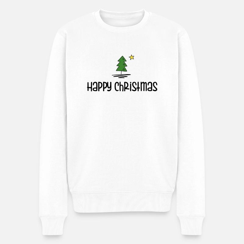 Happy Christmas - Männer Premium Bio Pullover - Weiß