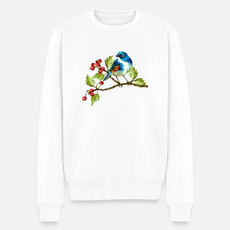 Bunter Vogel - Männer Premium Bio Pullover - Weiß