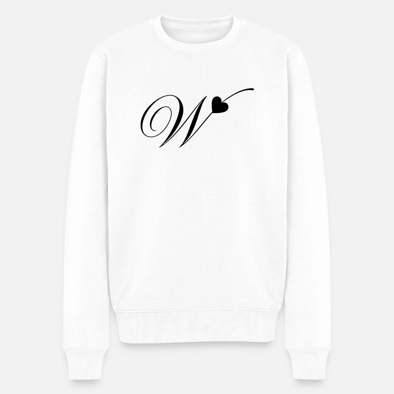 Lettre w calligraphie cœur - Pull Premium bio Homme - blanc