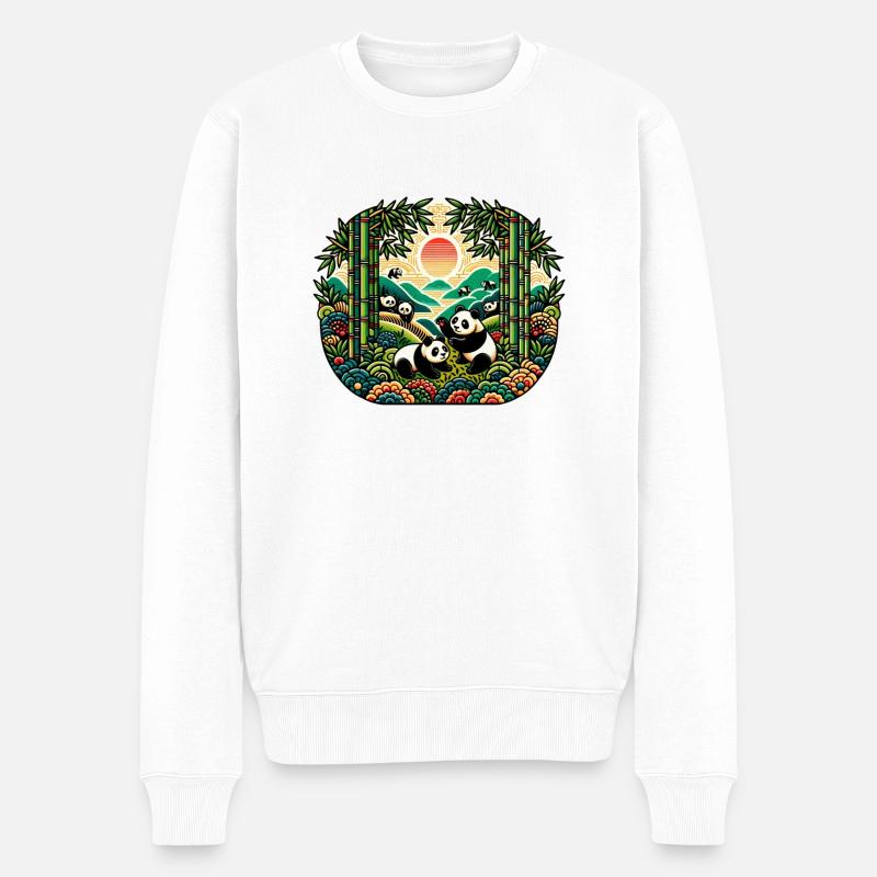 pandas inspiré d'art traditionnel chinois - Pull Premium bio Homme - blanc