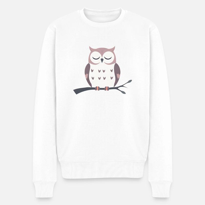 Schläfrige Eule - Männer Premium Bio Pullover - Weiß