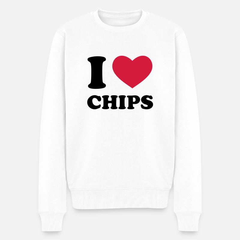 I Love Chips - Männer Premium Bio Pullover - Weiß