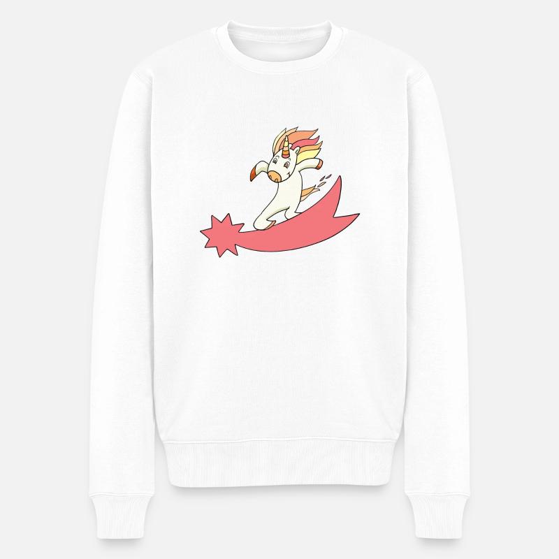 Einhorn Sternschnuppe Surfen - Männer Premium Bio Pullover - Weiß