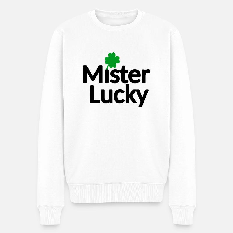 Glücklicher Mr. - Männer Premium Bio Pullover - Weiß