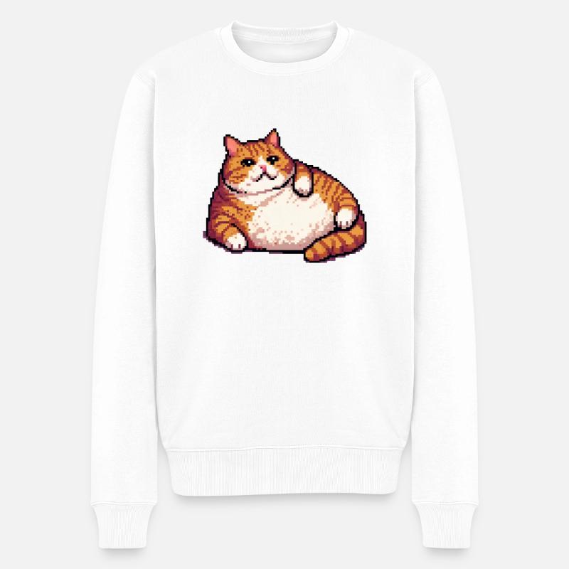 Gros chat roux pixel art - Pull Premium bio Homme - blanc