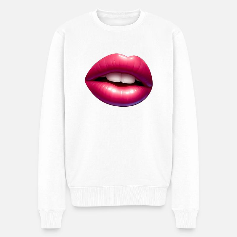 Langue - Lèvres Roses - Douceur Charmante - Pull Premium bio Homme - blanc
