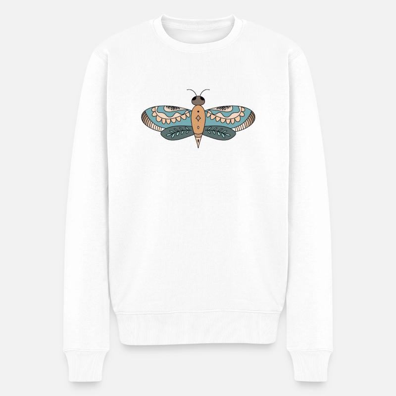 Floral Moth Mandala - Männer Premium Bio Pullover - Weiß