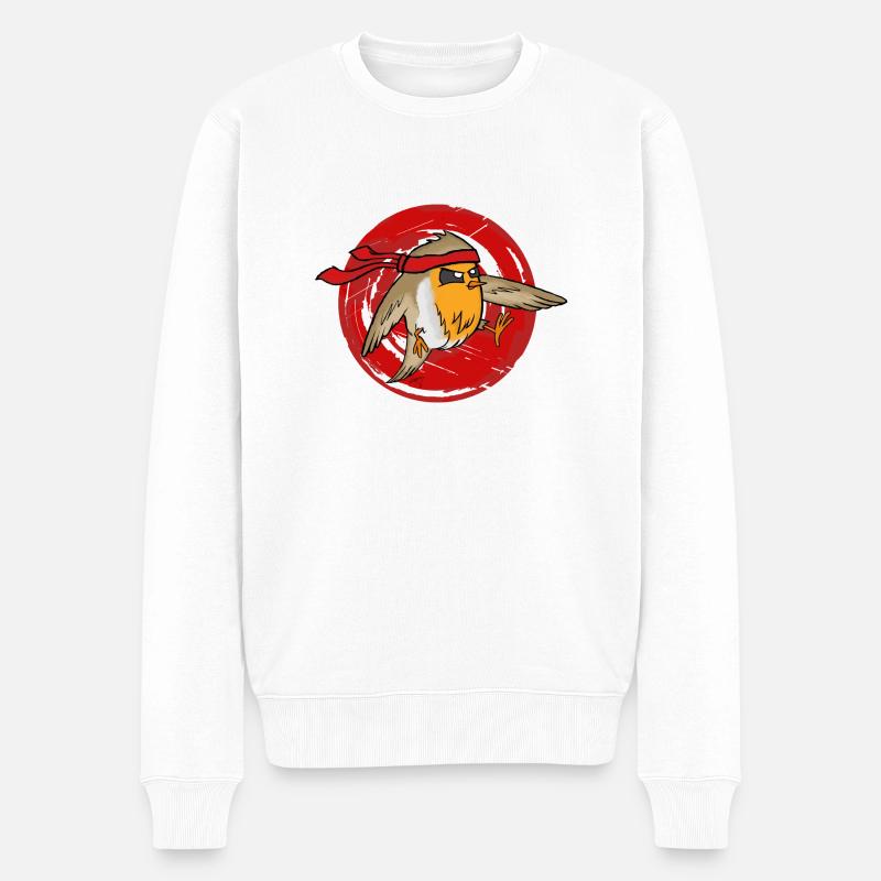Ninja Rotkehlchen - Männer Premium Bio Pullover - Weiß