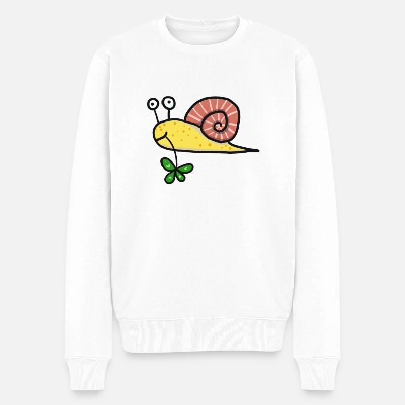 Schnecke mit Glücksklee - Männer Premium Bio Pullover - Weiß