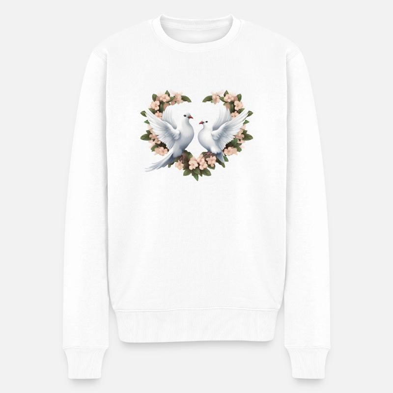 Herzblumenkranz mit Tauben - Männer Premium Bio Pullover - Weiß
