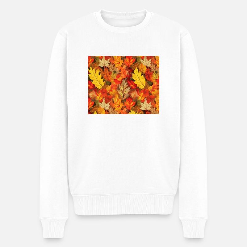 Herbstblätter Allover-Muster - Männer Premium Bio Pullover - Weiß