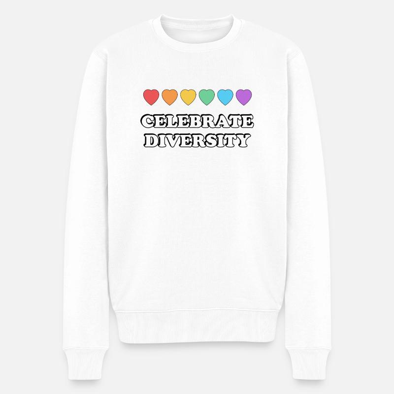 Célébrez la diversité Rainbow Hearts - Pull Premium bio Homme - blanc