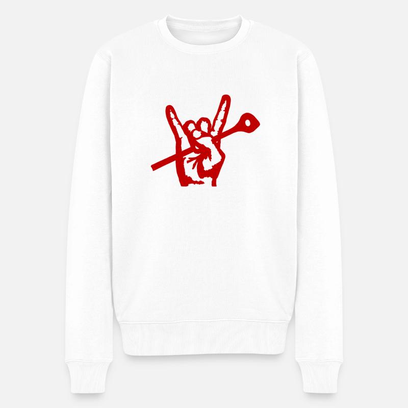 Hand, Rote Hand, Rockhand, Rock, Kitchen, Metal, - Männer Premium Bio Pullover - Weiß