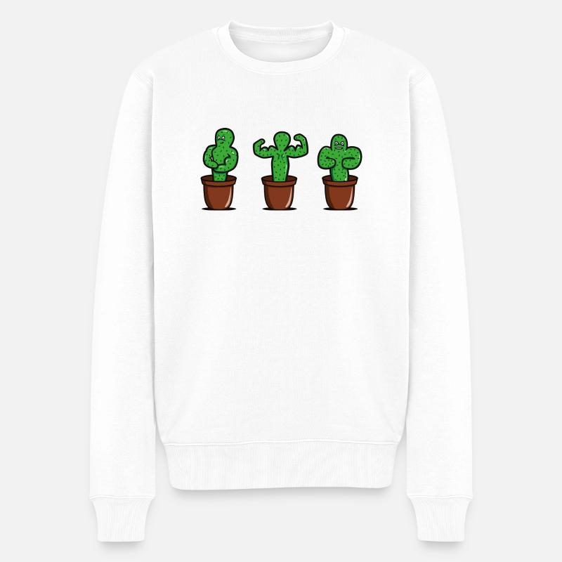 cactus avec des muscles - Pull Premium bio Homme - blanc