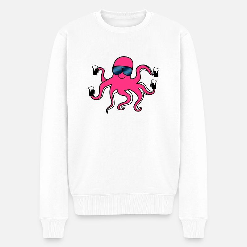 kraken_mit_bier - Männer Premium Bio Pullover - Weiß