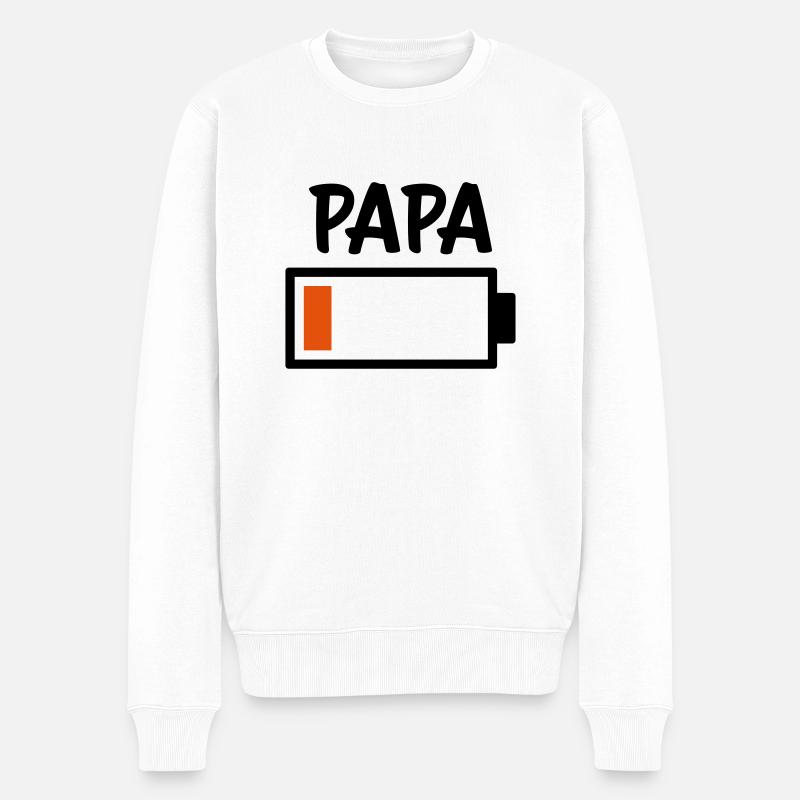 Papa - Akku leer - Männer Premium Bio Pullover - Weiß