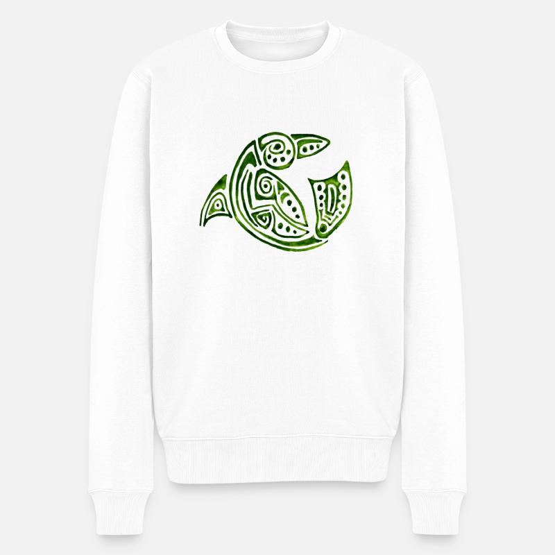 grüner Delphin - Männer Premium Bio Pullover - Weiß