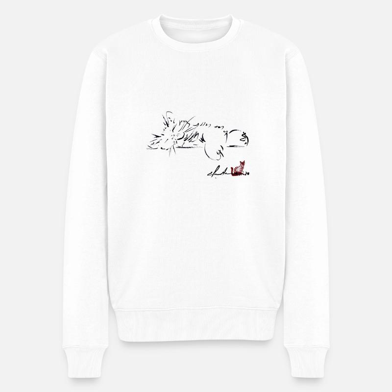 SCHLAFENDE KATZE - Männer Premium Bio Pullover - Weiß
