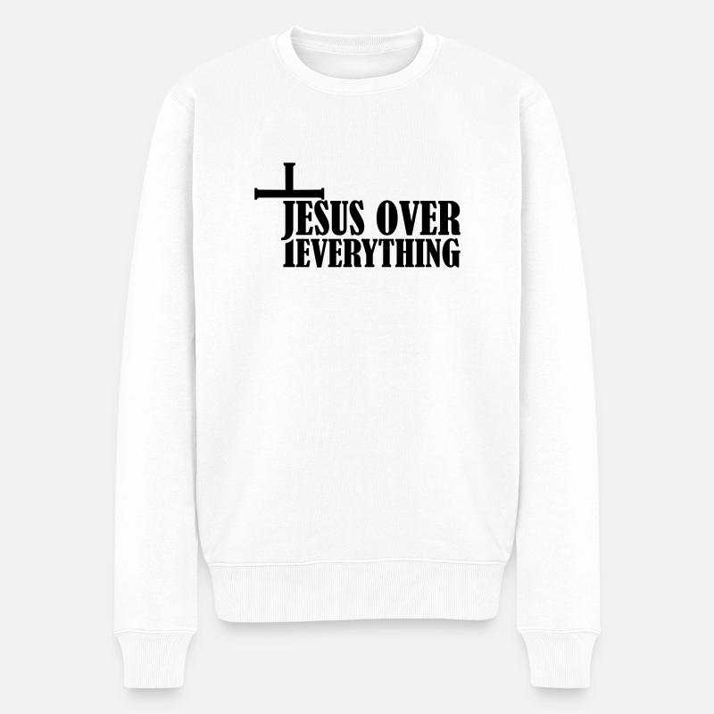 Jesus Over Everything - Männer Premium Bio Pullover - Weiß