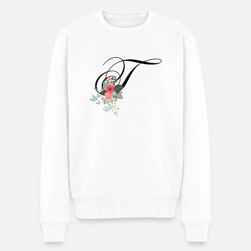 Buchstabe t blumig - Männer Premium Bio Pullover - Weiß