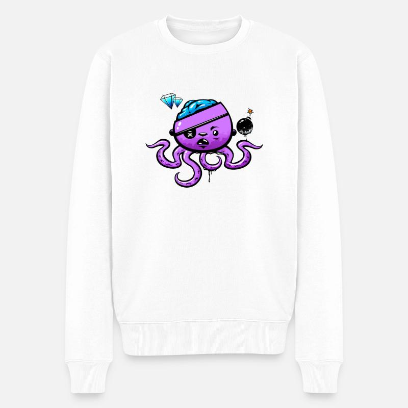 Piraten-Oktopus mit Bombe - Männer Premium Bio Pullover - Weiß