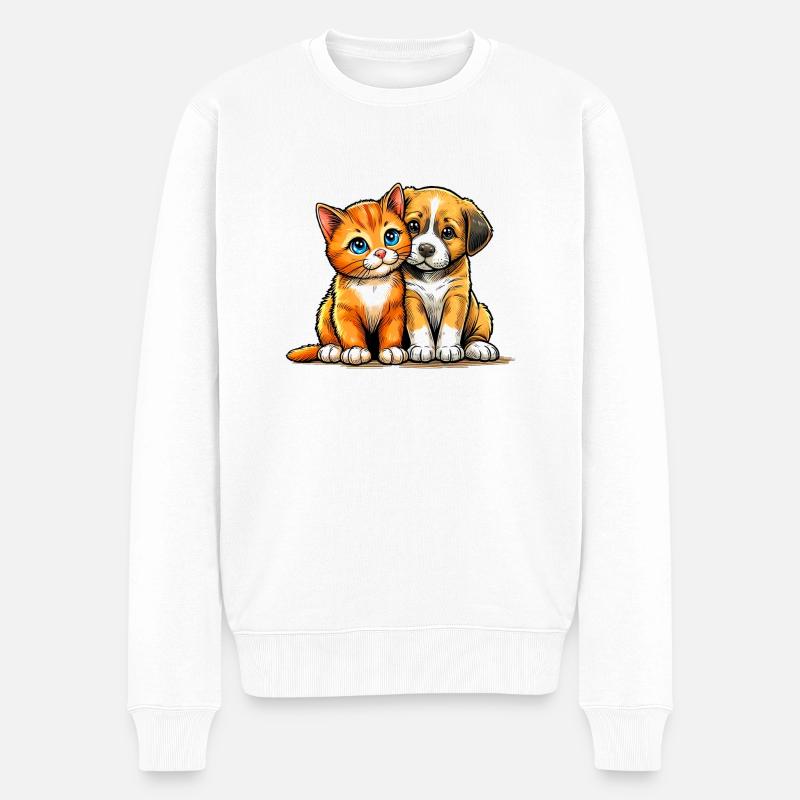 Hund und Katze - Männer Premium Bio Pullover - Weiß