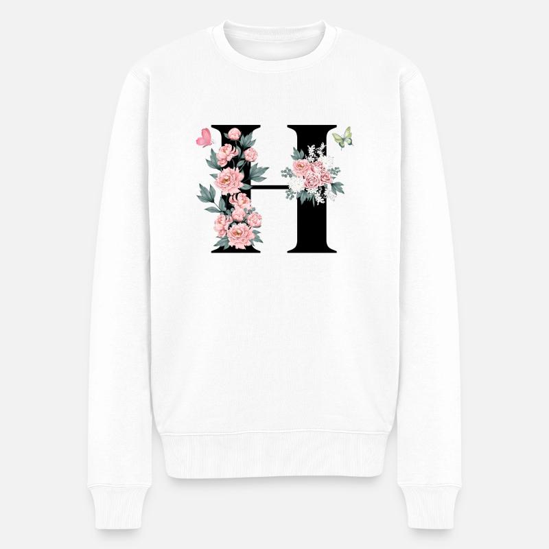Buchstabe h rosa Blumen - Männer Premium Bio Pullover - Weiß