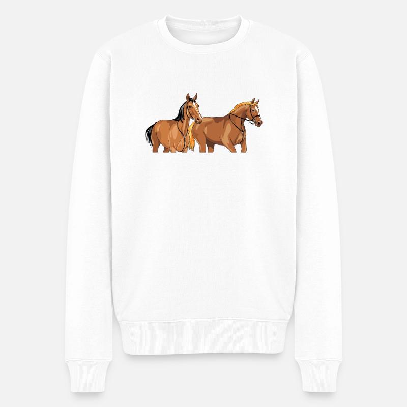 Zwei wunderschöne braune Pferde - Männer Premium Bio Pullover - Weiß