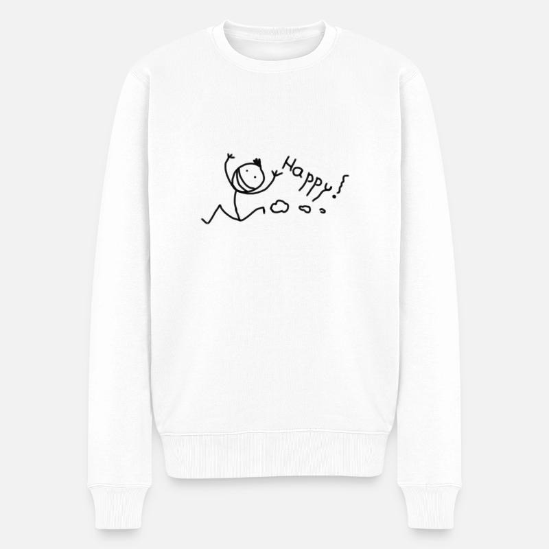 happy - Männer Premium Bio Pullover - Weiß