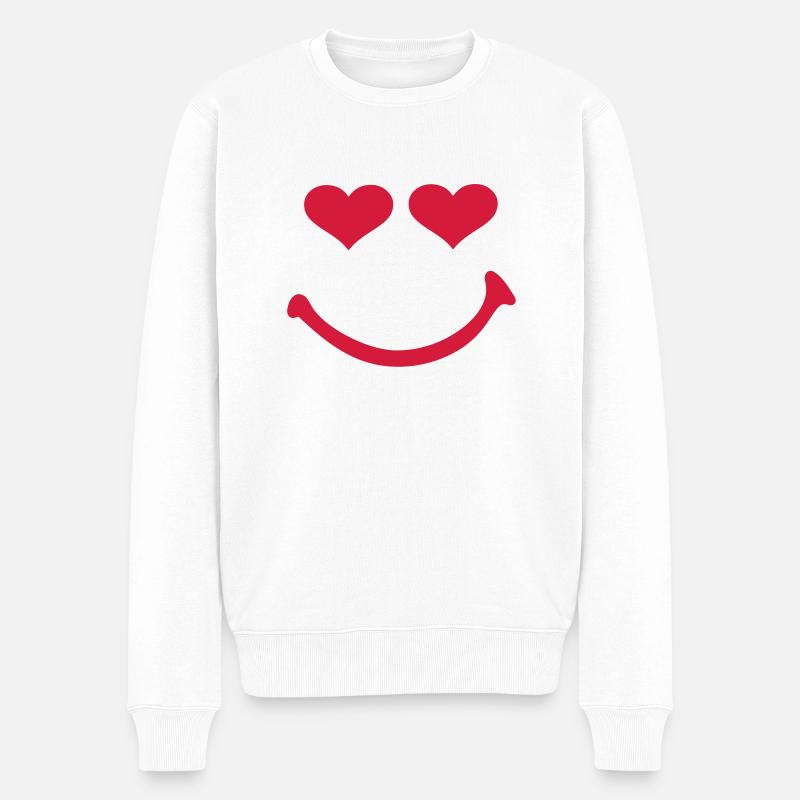 Smiley Herzen - Männer Premium Bio Pullover - Weiß