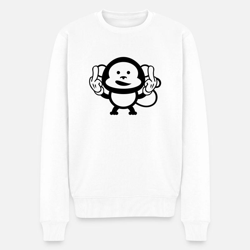 monkey middle finger design - Männer Premium Bio Pullover - Weiß