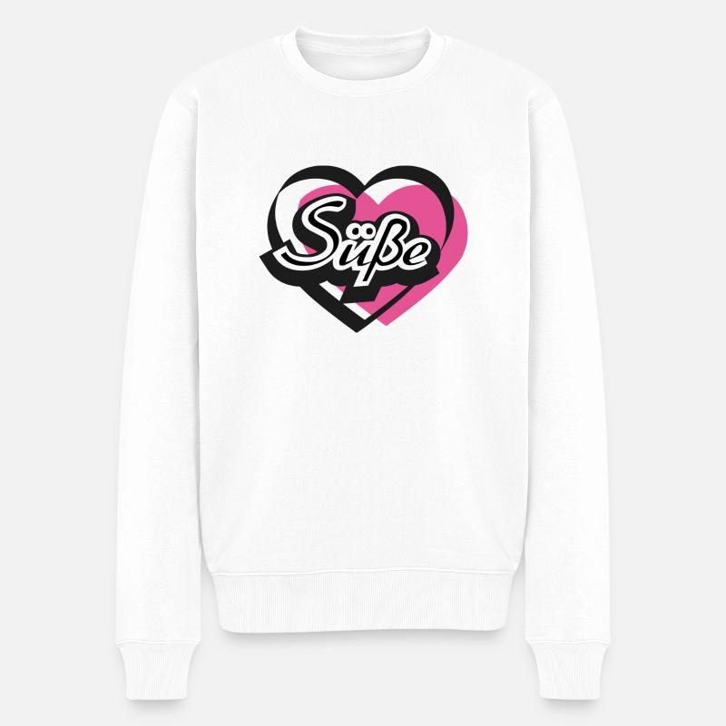 Süße Herz - Männer Premium Bio Pullover - Weiß